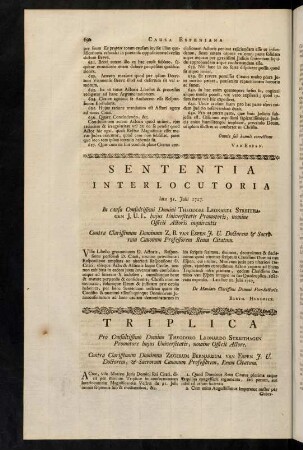 690-700, Livre Second. E. Acta Litis. Sententia interlocutoria.; Triplica.; Quadruplica.;