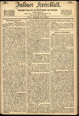 Erste Ausgabe vom Samstag, den 24. Januar 1874.