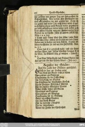 Register der Gebäte, Auf die Zahl der Blätter gerichtet.