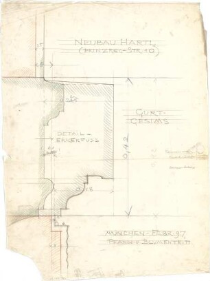 Pfann, Paul; München, Prinzregentenstr. 10; Haus Hartl - Gurtgesims (Schnitte)