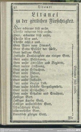Litanei zu der göttlichen Fürsichtigkeit