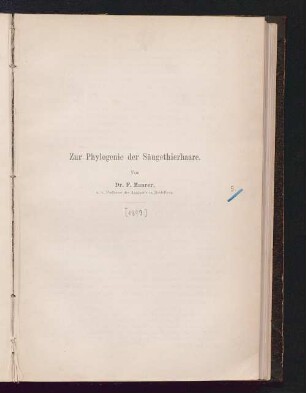 Zur Phylogenie der Säugethierhaare
