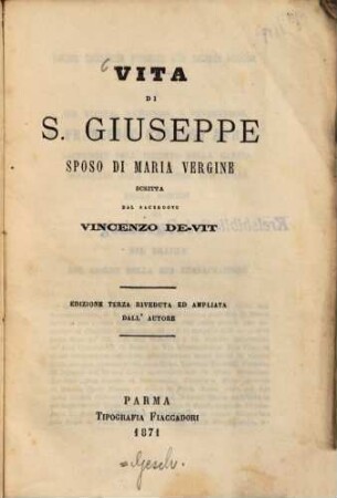 Vita di San Giuseppe, sposo di Maria vergine