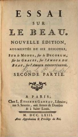 Essai Sur Le Beau, 2