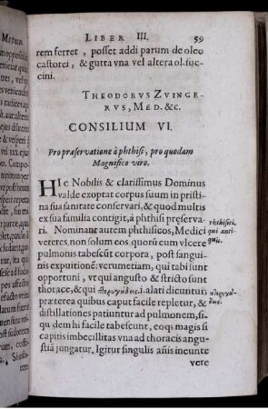 Consilium VI. Pro praeservatione aphthisi, pro quodam Magnifico viro