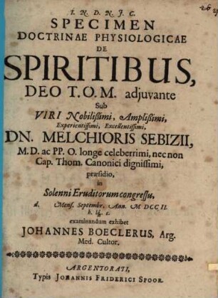 Specimen doctrinae physiologicae de spiritibus