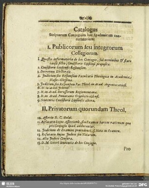 Catalogus Scriptorum Conjugium hoc Spadonicum concernentium