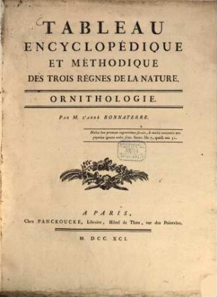 Encyclopédie méthodique, ou par ordre de matières : Par une société de gens de lettres, de savans et d'artistes, 133. Tableau encyclopédique: Ornithologie