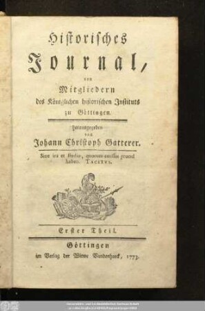 1.1773: Historisches Journal von Mitgliedern des Königlichen Historischen Instituts zu Göttingen