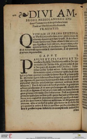 Divi Ambrosii Mediolanensis Episcopi Commentarij in epistolam beati Pauli ad Thessalonicẽses secundã