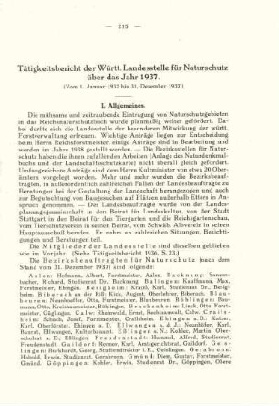 Tätigkeitsbericht der Württ. Landesstelle für Naturschutz (Jahr 1937)