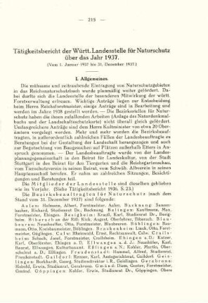 Tätigkeitsbericht der Württ. Landesstelle für Naturschutz (Jahr 1937)
