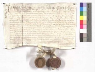 Kaufbrief von Michael Molle, Bürger zu Söflingen, gegen Anton Kunar von Söflingen um ein Haus, Stadel und Garten für 700 Gulden.