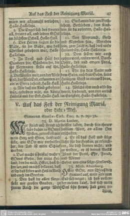 V. Auf das Fest der Reinigung Mariä, oder Licht-Meß