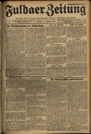 Erste Ausgabe vom Sonntag, den 21. Februar 1926.