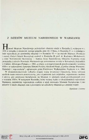 Z dziejów Muzeum Narodowego w Warszawie