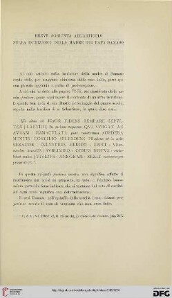 9: Breve aggiunta all'articolo sulla iscrizione della madre del papa Damaso