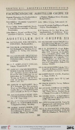 Aussteller der Gruppe XII (Nr. 948 - 1289)