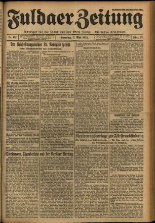 Erste Ausgabe vom Sonntag, den 02. Mai 1926.