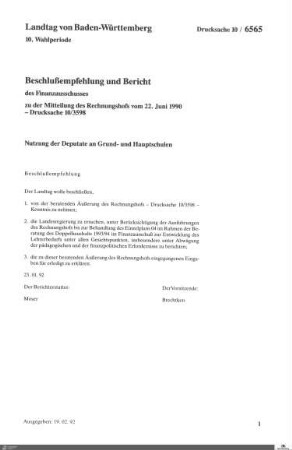 Nutzung der Deputate an Grund- und Hauptschulen
