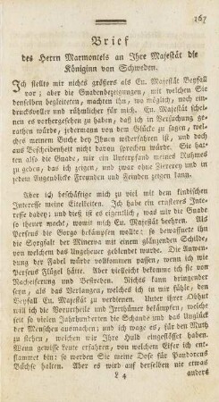 Brief des Herrn Marmontels an Ihre Majestät die Königinn von Schweden.