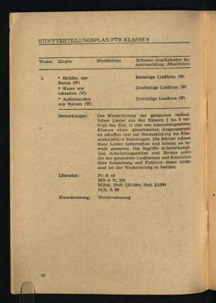 Stoffverteilungsplan für Klasse 9