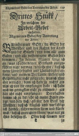 Drittes Stükk, In welchem die Arbeit-Gebet enthalten