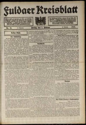 Erste Ausgabe vom Freitag, den 07. Februar 1913.