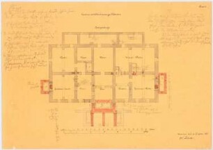 Herrenhaus, Kottulin Umbau: Grundriss Erdgeschoss (Variante), Maßstabsleisten (Meter, Fuß)