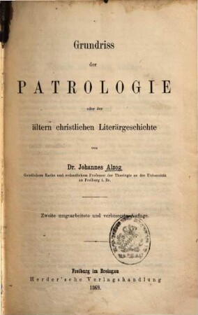 Grundriss der Patrologie oder der ältern christlichen Literärgeschichte