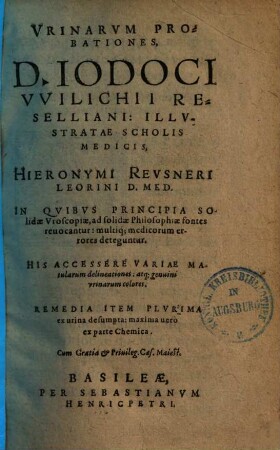 Vrinarvm Probationes, D. Iodoci Vvilichii Reselliani