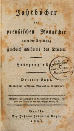 Jahrbücher der preußischen Monarchie unter der Regierung Friedrich Wilhelms III. 1801,3, 1801,3