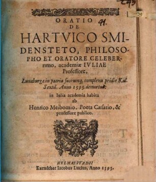 Oratio de Hartvigo Smidensteto, philosopho et oratore celeberrimo