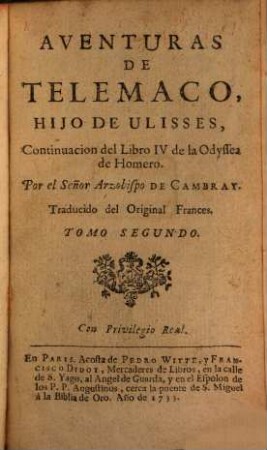 Aventuras De Telemaco, Hijo De Ulisses : Continuacion del Libro IV de la Odyssea de Homero, 2