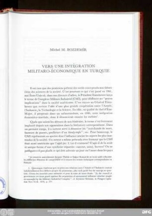 Michel M. Bozdemır Vers Une Intégration Militaro-Économique En Turquie
