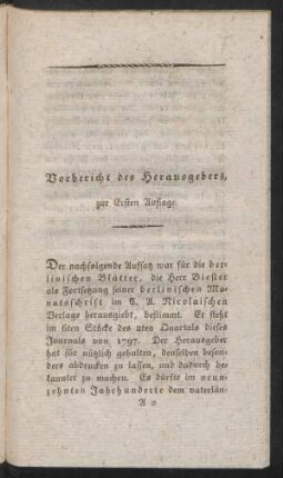 Vorbericht des Herausgebers, zur Ersten Auflage