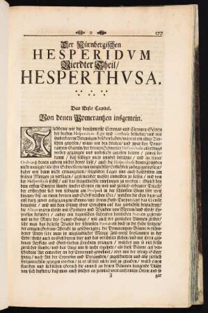 Der Nürnbergischen HESPERIDVM Vierdter Theil/ HESPERTHVSA.