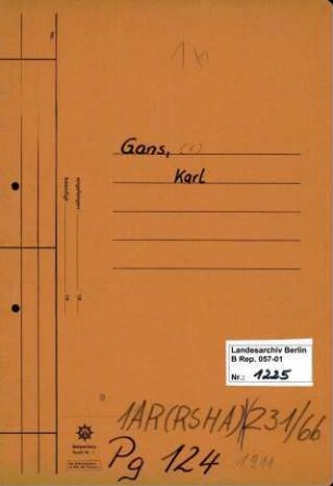 Personenheft Karl Gans (*29.08.1893), Kriminalkommissar