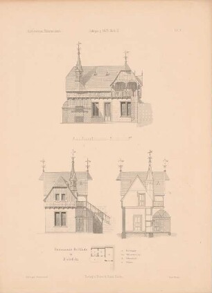 Ökonomiegebäude, Bielefeld: Grundriss, Ansichten, Schnitt (aus: Architektonisches Skizzenbuch, H.119/2, 1873)