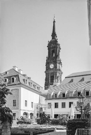 Turm : Dresden-Neustadt. Ansicht von Süden gegen Turm der Dreikönigskirche und Societätstheater