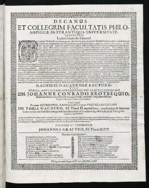 Decanus Et Collegium Facultatis Philosophicae In Perantiqua Universitate Tubingensi, Lectori benevolo Salutem!