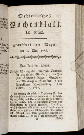 IX. Stück. Frankfurt am Mayn, den 1. Merz 1788. - XIII. Stück. Frankfurt am Mayn, den 29. Merz 1788.