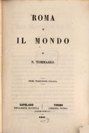Roma e il mondo : Prima traduzione italiana