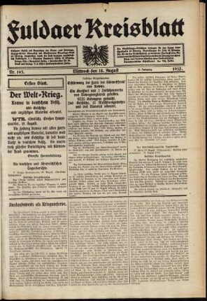 Erste Ausgabe vom Mittwoch, den 18. August 1915.