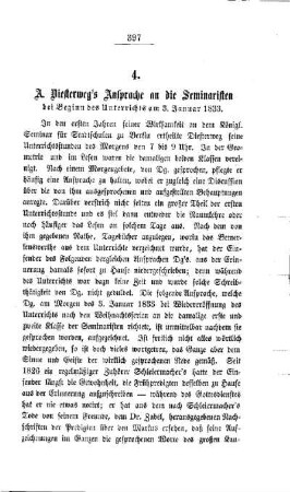 A. Diesterweg's Ansprache an die Seminaristen bei Beginn des Unterrichts am 3. Januar 1833