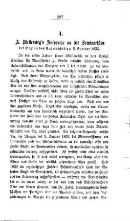 A. Diesterweg's Ansprache an die Seminaristen bei Beginn des Unterrichts am 3. Januar 1833