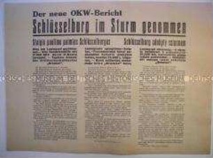 Maueranschlag (OKW-Bericht) aus den besetzten Gebieten der Sowjetunion mit Nachrichten vom Kriegsgeschehen (dreisprachig)