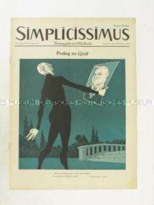 Satirezeitschrift "Simplicissimus" mit Titel-Karikatur auf die Genfer Außenministerkonferenz