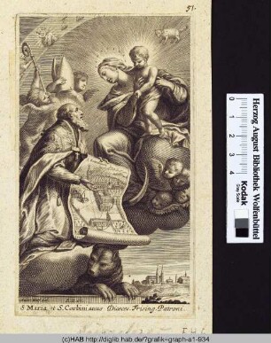 Maria mit Christuskind und Bischof.