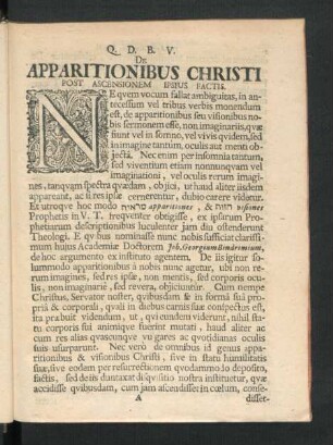 De Apparitionibus Christi Post Ascensionem Ipsius Factis.